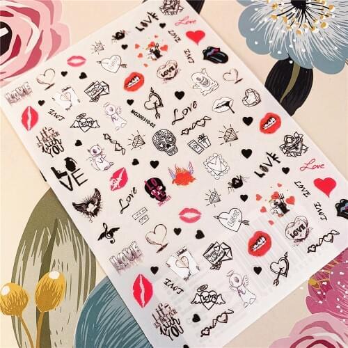 MG200310-02 Skeleton head skull love red lips 3D Back glue Nail decal Nail sticker Nail decoration Nail art Nail ornament