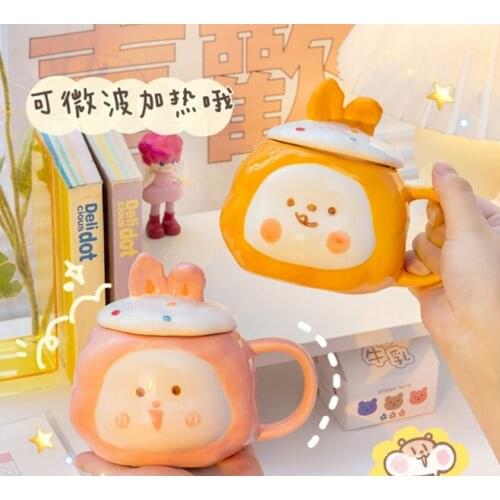 Cute girls with lid bumpy texture household high-end sense of exquisite niche couple summer ceramic cups J05