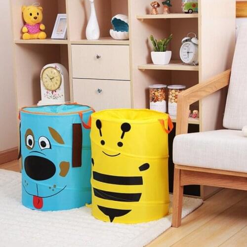 Cartoons Portable Fabric Laundry Basket Large Foldable Washing Clothes Bag Holder with Lid Kid Toy Sundries Storage Organizer
