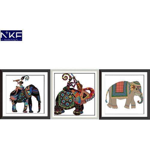 NKF Abstract Elephant Cross Stitch Set Handmade Craft Needlework Cross-Stitch Embroidery Kit Cross Stitch for Home Decor
