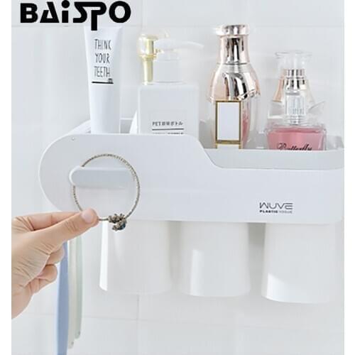 BAISPO Wall-mounted Toothbrush Holder Household Punch-free Toothbrush Holder Bathroom Organizer Home Toilet Bathroom Accessories
