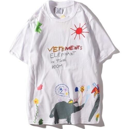 Novelty ETEMENTS Elephant New Graffiti T Shirts T-Shirt Hip Hop Skateboard Street Cotton T-Shirts Tee Top kenye #L130