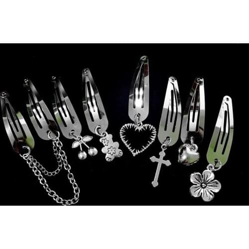 New Harajuku Silver Metal Chains Cherry Hair Pins Clip for Women Girl Punk Cool Simple Vintage Hair Accessories Fashion Jewelry