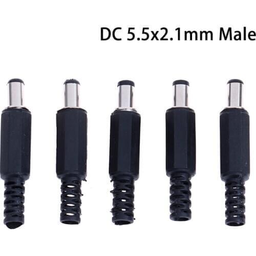 OOTDTY 5 Pcs 5.5x2.1mm Male DC In-Line Plug Socket Jack Connector Adapter Plastic Cover