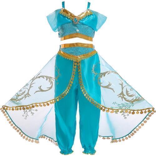 2019 Aladdin Goddess Jasmine dress set Girls party Dresses fantasy Cosplay Girl Clothes Birthday Princess Dress Children clothes
