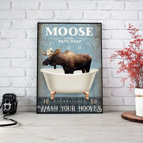 Moose & Co. Bath Soap Wash Your Hooves Poster, Moose Print, Animal Wall Art, Bathroom Decor, Love Moose Poster, Best Gift Ever