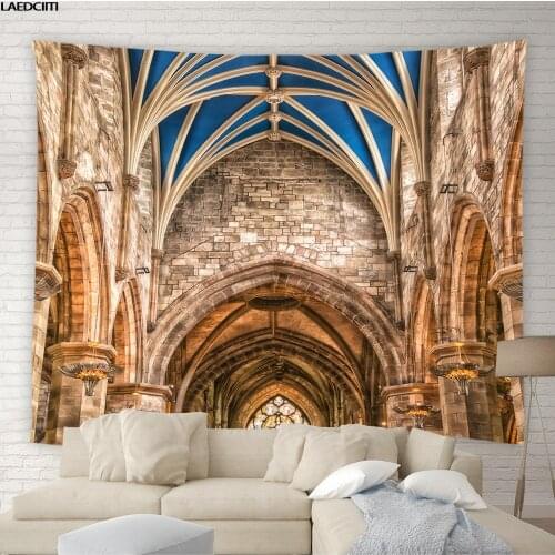 Retro Architecture Tapestry European City Arched Geometry Ancient Door Church Wall Hanging Cloth Living Room Bedroom Home Decor