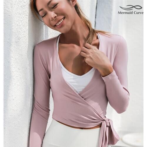 Mermaid Curve New Women Yoga Shirt Sexy Hollow out Long Sleeve Sports T Shirt Can Front And Back Two Wear Women Bandage T shirt