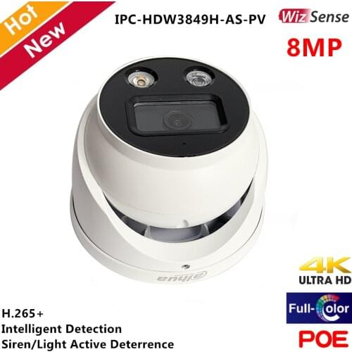 Dahua WizSense 4K IP Camera 8mp Full color Siren and Light Active Deterrence Fix lens 2.8mm 3.6mm Optional built-in Mic Speaker