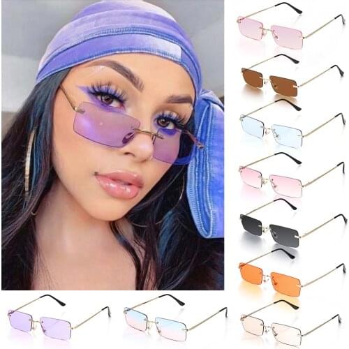Rectangle Rimless Unisex Sunglasses Retro Gradient UV400 Luxury Design Eyewear Travel Outdoor Street Wear Fashion Accessories