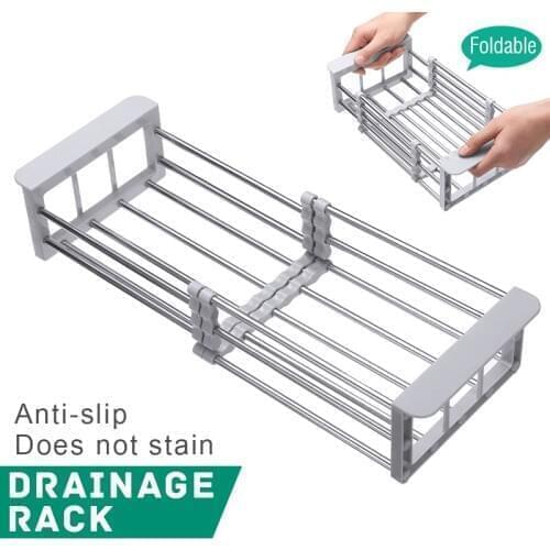 Stainless Steel Fruit Vegetable Cutlery Drainer Rack Drain Basket Telescopic Sink Rack Dish Rack Cleaning Organizer Kitchen Sink