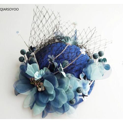 Vogue Ladies Cocktail Fruit Fascinator Hat Blue Beige Silk Felt Flower Wedding Party Hat Hair Clip For Women Party Headdress