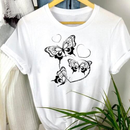 Women Clothes Butterfly Style Printing 90s Cartoon Print Mujer Camisetas Regular Tee Top Tshirt Female Graphic T-shirt