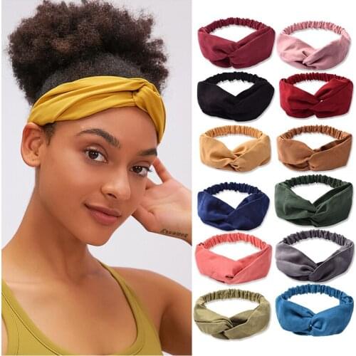Women Suede Headband Vintage Cross Knot Turban Hairband Solid Color Elastic Hair Bands Lady Girls Hair Accessories