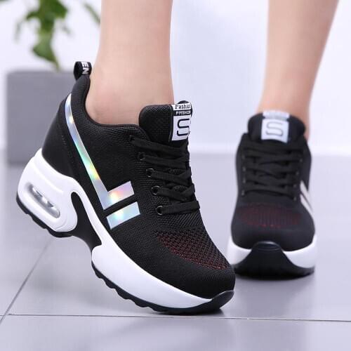 Spring High Heel Shoes Women Platform Sneakers Ladies Shoes Comfortable Outdoor Walking Solid Casual Shoes Basket Femme