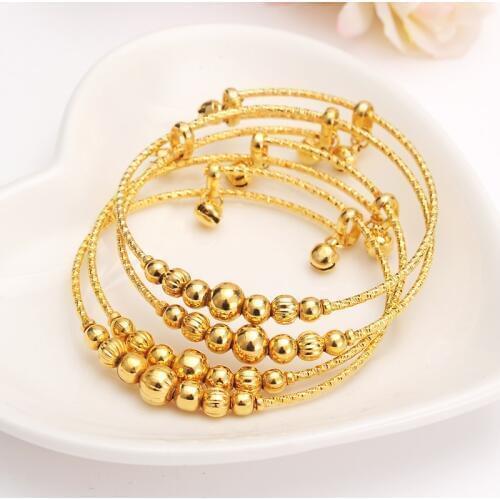 12pcs dubai india Charm Bracelet for Women Gold beads Bangle cute bell kids girls women Hand Chain Jewelry anklets Arab gift