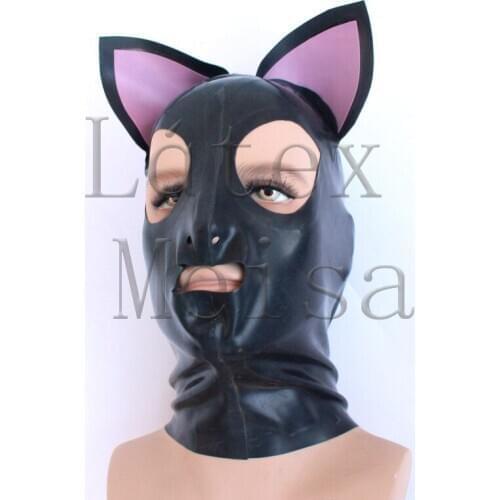Womens animal cat latex hood Fetish open eyes mouth and nostrils with back zippers
