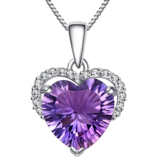 Utimtree Trendy Heart Purple Necklace Women Sterling Silver 925 Wedding Necklaces Chokers Statement Necklaces Pendants Wholesale