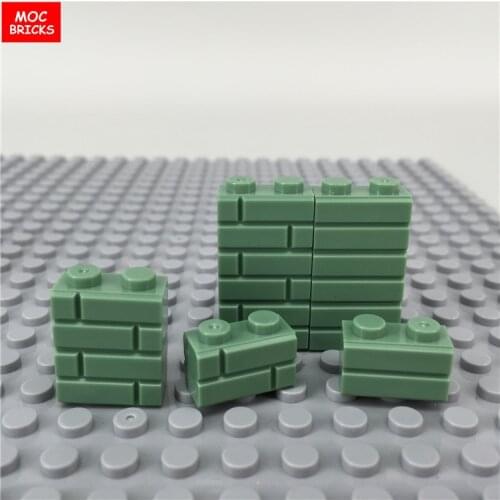 100pcs/lot MOC Bricks Sand green Modified 1 x 2 with Masonry Profile Brick Profile DIY assemble building blocks kids gifts