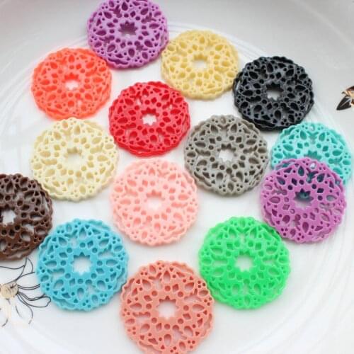 100pcs bulk handmade carved flower roundel donut cabochons resin jewelry bead focal 33mm