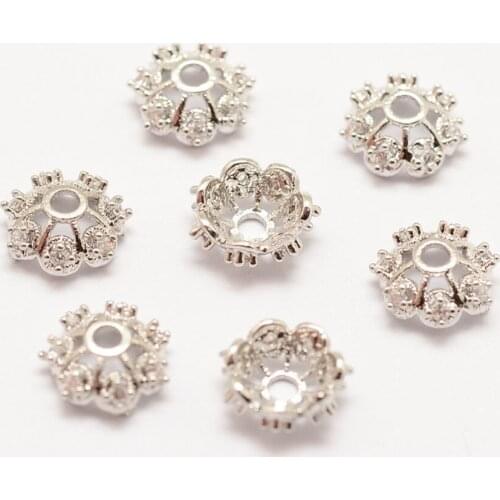 2pcs 8mm Brass Cubic Zirconia Multi-Petal Flower Bead Caps for DIY Jewelry Making Findings Accessories Supplies