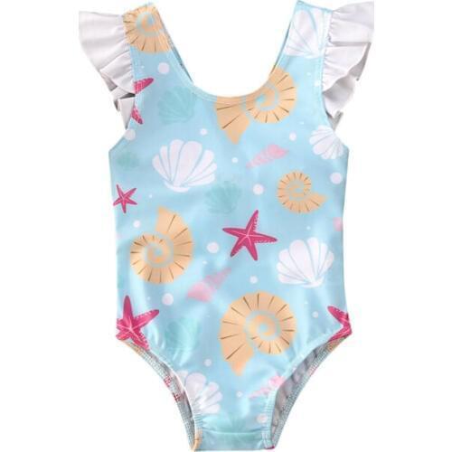 2020 Summer Infant Baby Girls Ruffle Bow Swimwear Floral Swimsuit Bathing Suit Bikini Beachwear One Piece Bikini Beach Swimwear