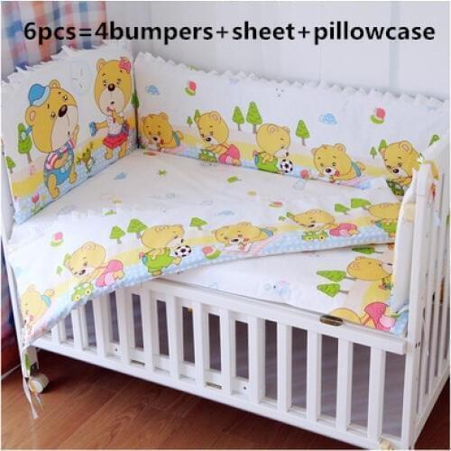 6PCS Cot Baby bedding kit berço Crib set cot protector babies cotton Newborn Baby Bed Linens (4bumper+sheet+pillow cover)