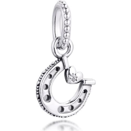 925 Sterling Silver Good Luck Horseshoe Dangle Beads Fits Pandora Bracelets Charms DIY Jewelry Making Gift for Women 2020