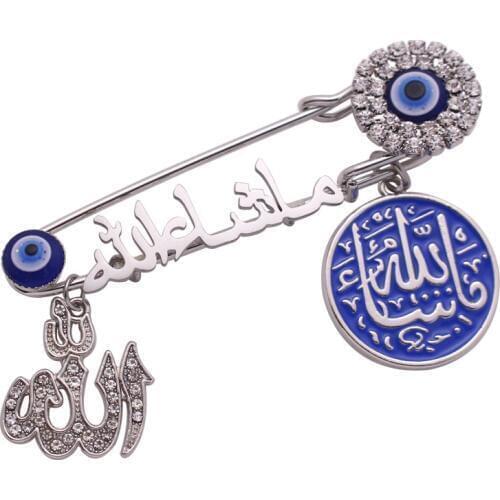 Islam muslim Allah Mashallah in arabic Turkish evil eye brooch Baby Pin