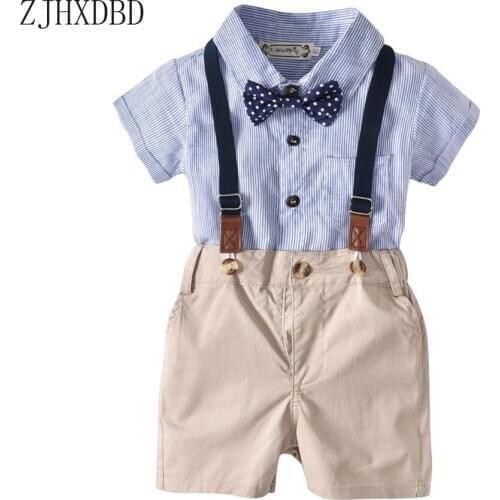 2020 Childrens Suits European American Boys Striped Blouses Shirts Suspenders Trousers Bow Tie Gentleman Three-piece Suit Sets