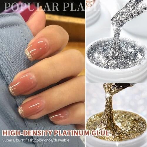Flakes Glitter Soak Off Nail Gel Polish High-density Nail Art Gold Silver Platinum Drawable Line Painted Nail Glue UV Gel TSLM1
