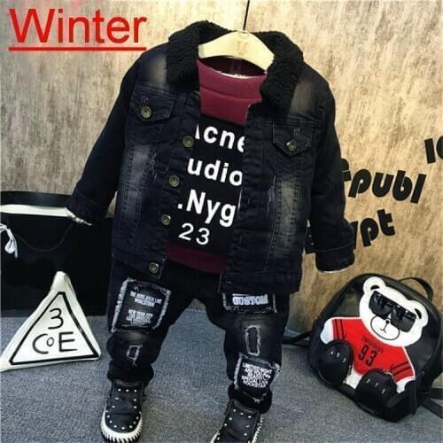 Baby Boys Clothing Sets Autumn Winter Kids Thickened Coat + Plush Sweater + Jeans 3Pcs Outfit Children Suits 2-6years