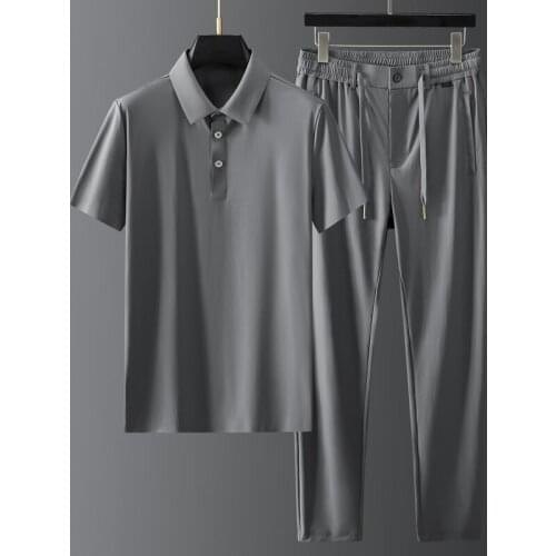 2021 Summer Thin Male Sets (t-shirt+pants) Luxury Short Sleeve Sport Casual Silky Mens Set Fashion Loose Man Set Plus Size 4xl