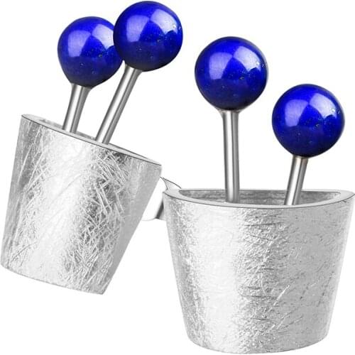 Lotus Fun Real 925 Sterling Silver Natural Lapis Original Handmade Fine Jewelry Plant Fruits Stud Earrings for Women Brincos