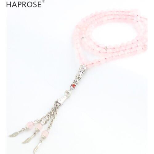 Natural Pink Crystal Prayer Bracelet Islamic Muslim Tasbih Rosary Bracelet Fashion Jewelry Luxury Lady Crystal Romantic Necklace