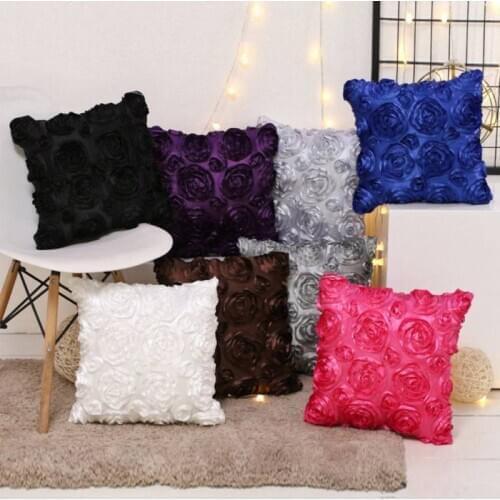 European Style 3D Roses Embroidered Cushion Cover Luxury Pillowcase Wedding Party Decor Sofa Car Waist Pillows Cover Home