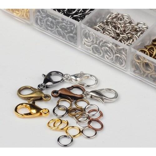 New 1 box 12 Grid Jewelry Findings Tool Set, Open Jump Ring, Lobster Clasp Hooks for DIY Jewelry Accessories,6 Colors Mixed