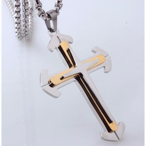 Vintage Three Layers Stainless Steel Cross Pendant Necklace Gold/Black For Choose Fashion Charming Jewelry Men Newest Jewelry Gi