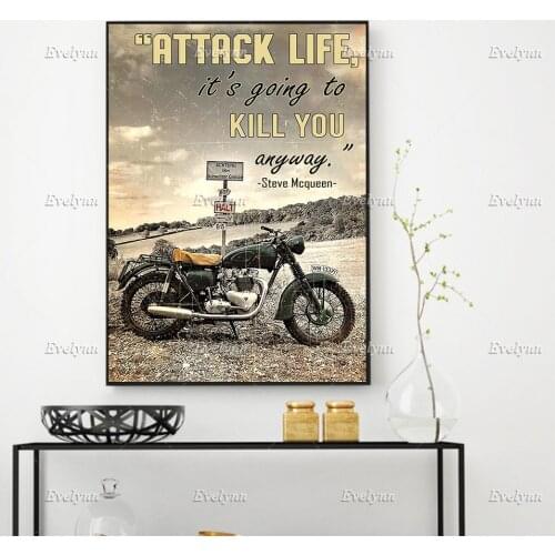 Motorcycle Racing Racer Rider Poster Attack Life Its Going To Kill You Anyway Wall Art Prints Home Decor Canvas Floating Frame