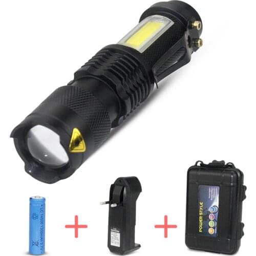 Q5 LED Flashlight Portable Zoomable Outdoor Waterproof Light COB Torch Light Mini 4 Modes Use AA 14500 Battery Camping Lantern