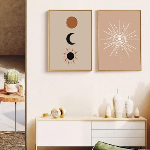 Boho Poster Mid Century Abstract Sun and Moon Canvas Painting Wall Art Picture Print Modern Home Decor For Living Room Bedroom