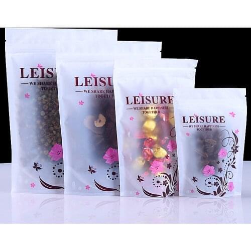 100pcs White Stand up Clear Plastic Packaging Bag Resealable Snack Dates Coffee Enjoy Life Spice Tea Heat Sealing Store Pouches