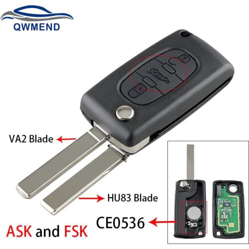 BHKEY Car Remote Key for Peugeot 207 307 407 208 308 408 607 Smart Car Keyless Entry FSK or ASK 3 Buttons CE0536