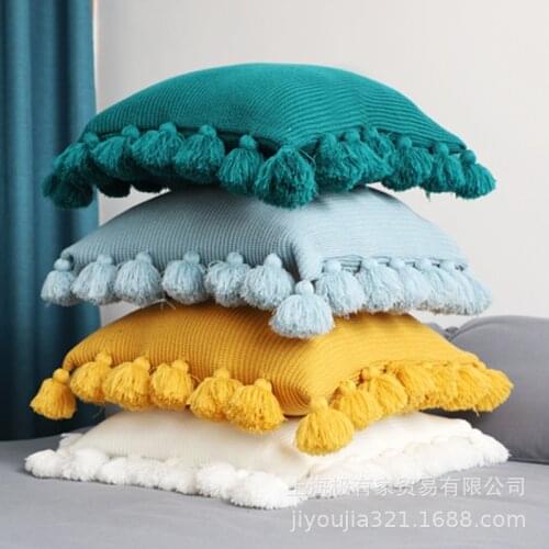 Nordic Retro Ear Pillows Living Room Sofa Solid Color Tassel Cushion with Core Bed Big Pillow Waist Back Office Chair