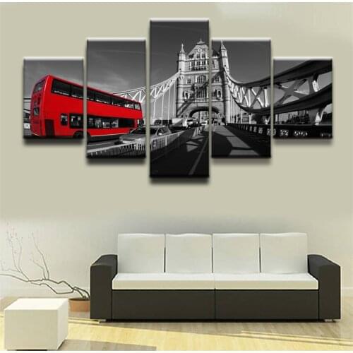 Modern Painting Wall Pictures For Living Room Decorative 5 Pieces London Bus Landscape Modular Picture Poster Canvas Painting