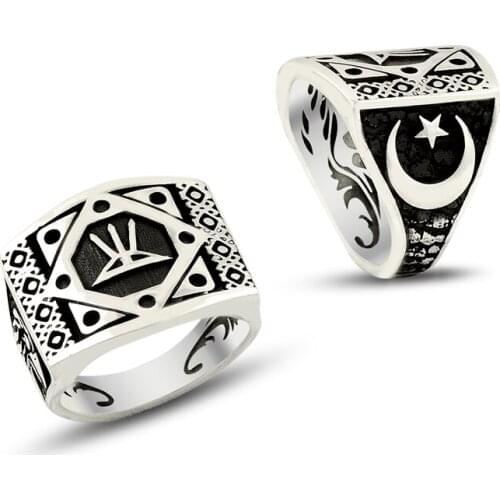 925 Silver Moon Star Turkish Rings for Men