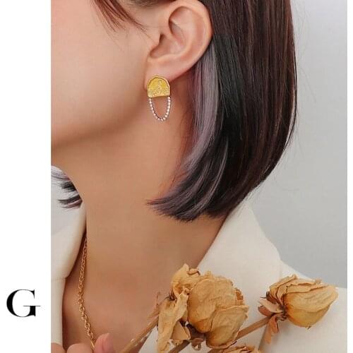 GHIDBK Vintage Cubic Zirconia Earrings For Women Girls Irregular CZ Titanium Steel Shiny Earring French Statement Gift Jewelry