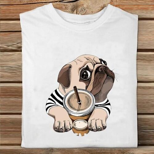 Women Short Sleeve Dog Funny Coffee Animal Fashion Clothing 2021 Clothes Print Tshirt Female Tee Top Ladies Graphic T-shirt