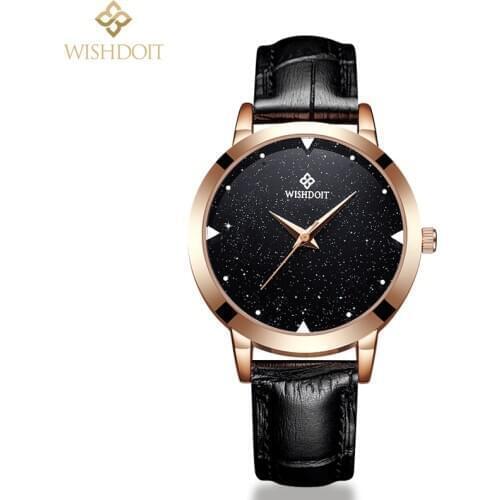 WISHDOIT 2020 New Arrival Ladies Watches Starry Sky Quartz Casual Fashion Top Brand Luxury Leather Small Dial Women Clock