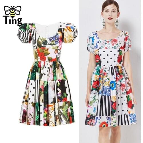 Tingfly Vintage Floral Printing Short Puff Sleeve Women Summer Casual Mini Dress Street Fashion A Line Vestidos Trendy Boho Robe
